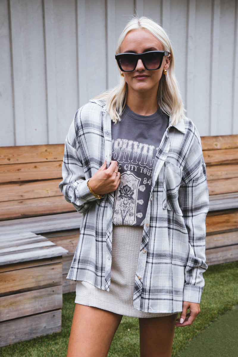 Stay Fresh Plaid Flannel, Grey