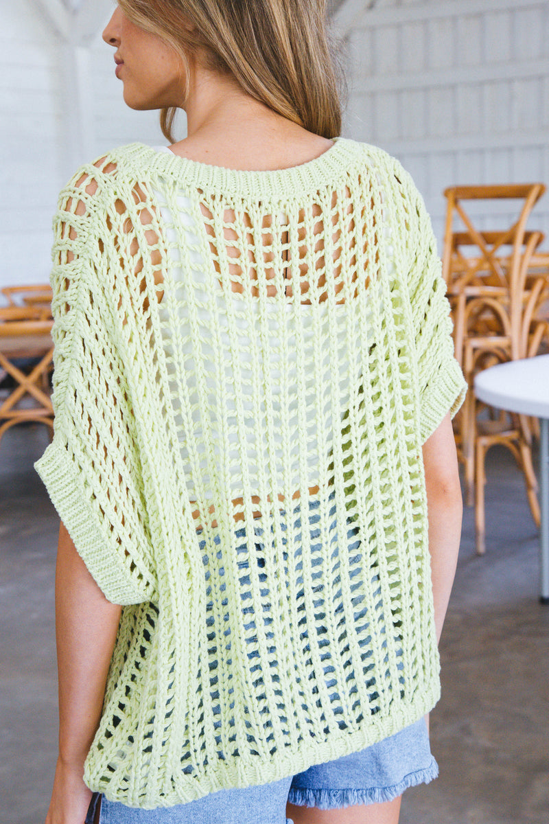 Kezia Open Knit Sweater, Lime