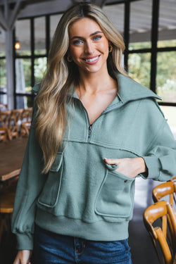 Rayne Three-Quarter Zip Pullover, Sage