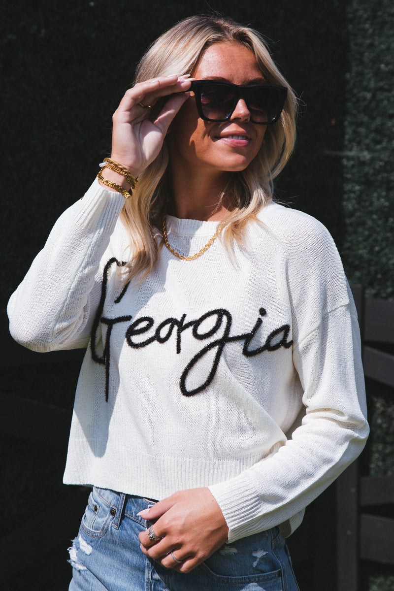 Georgia Script Sweater, White
