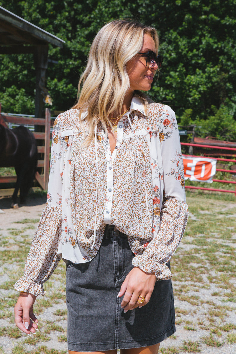 Spring Fling Floral Blouse, Light Taupe