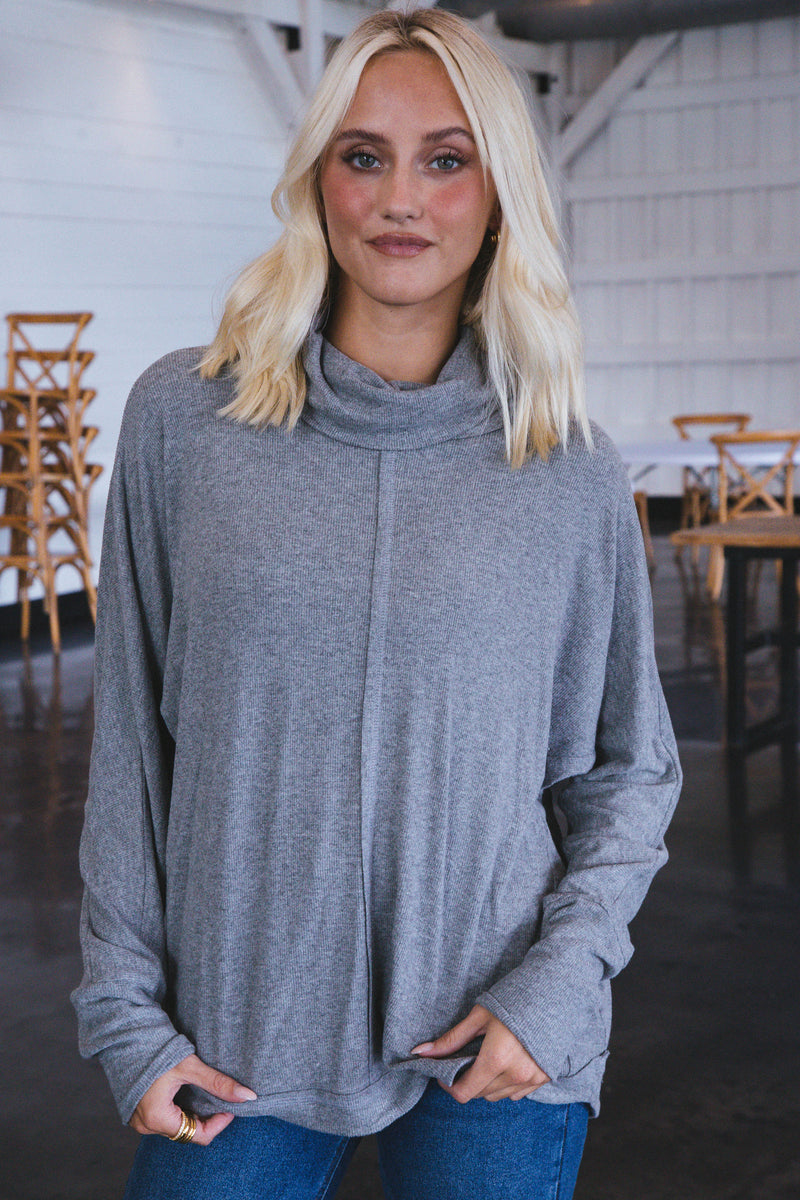 Effortlessly Cozy Cowl Neck Top, Heather Gray