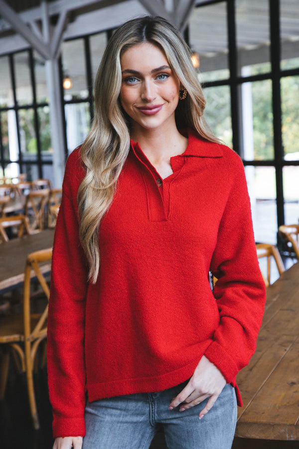 Ashanti Polo Neck Sweater, Engine Red | RD Style