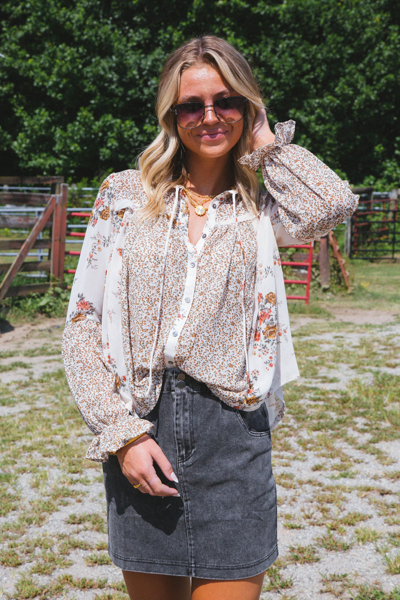 Spring Fling Floral Blouse, Light Taupe