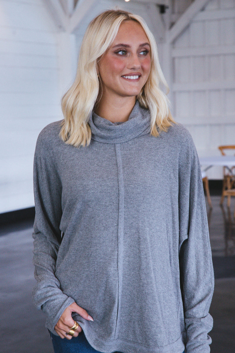 Effortlessly Cozy Cowl Neck Top, Heather Gray