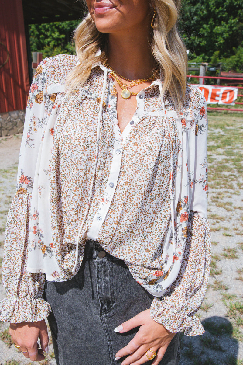 Spring Fling Floral Blouse, Light Taupe