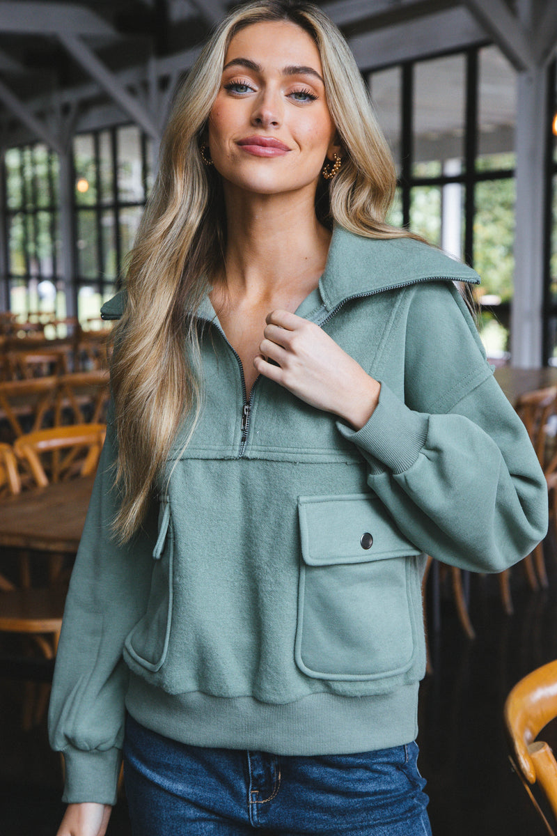 Rayne Three-Quarter Zip Pullover, Sage