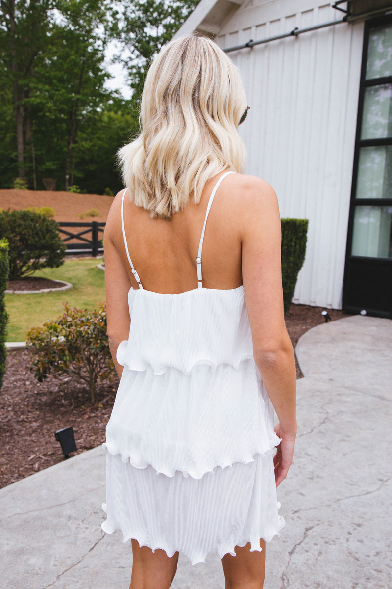 Costa Plisse Tiered Mini Dress, Ivory