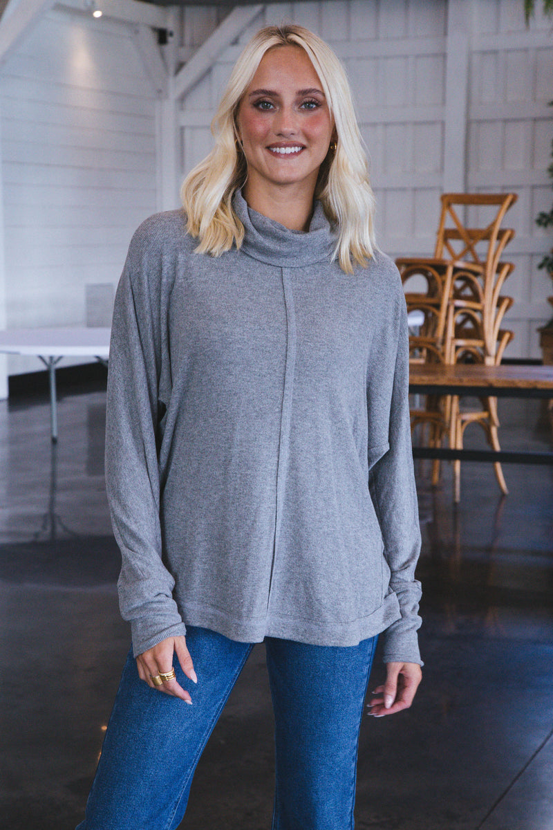 Effortlessly Cozy Cowl Neck Top, Heather Gray