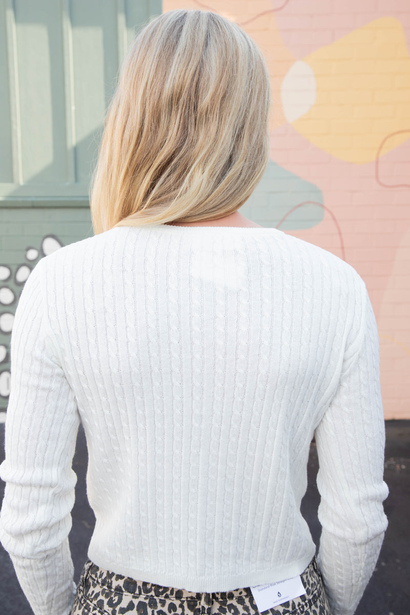 Iris Cable Knit Cropped Cardigan, Whip Cream