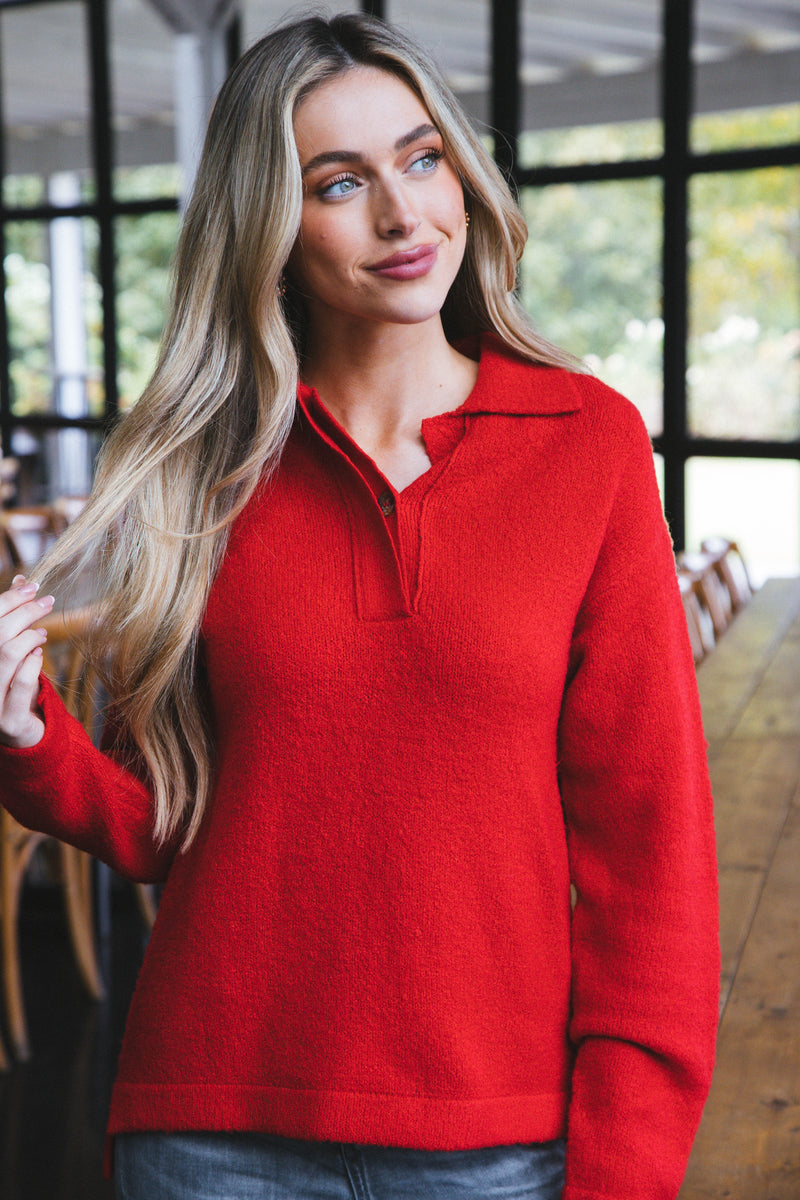 Ashanti Polo Neck Sweater, Engine Red | RD Style