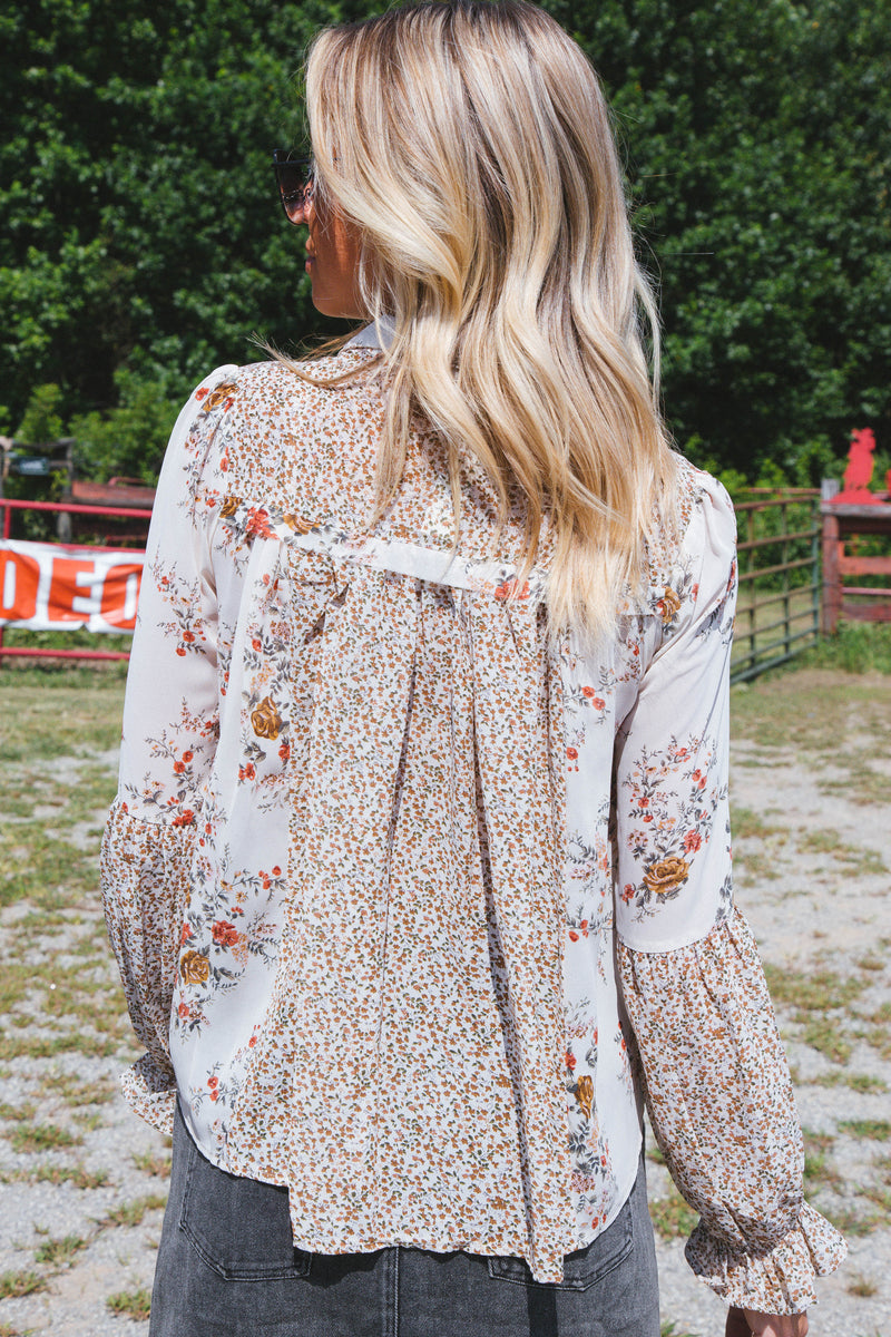 Spring Fling Floral Blouse, Light Taupe