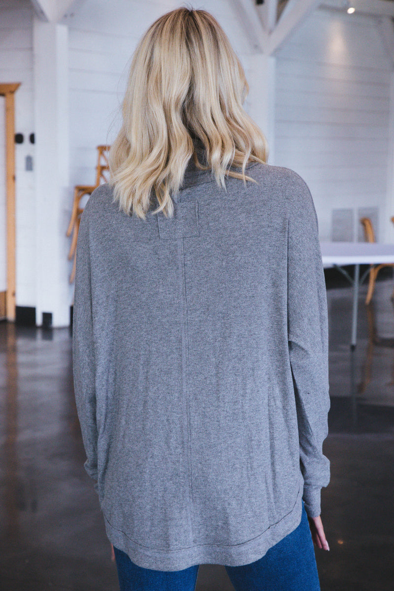 Effortlessly Cozy Cowl Neck Top, Heather Gray
