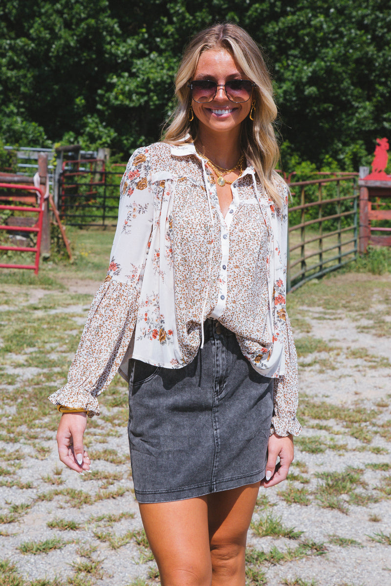 Spring Fling Floral Blouse, Light Taupe