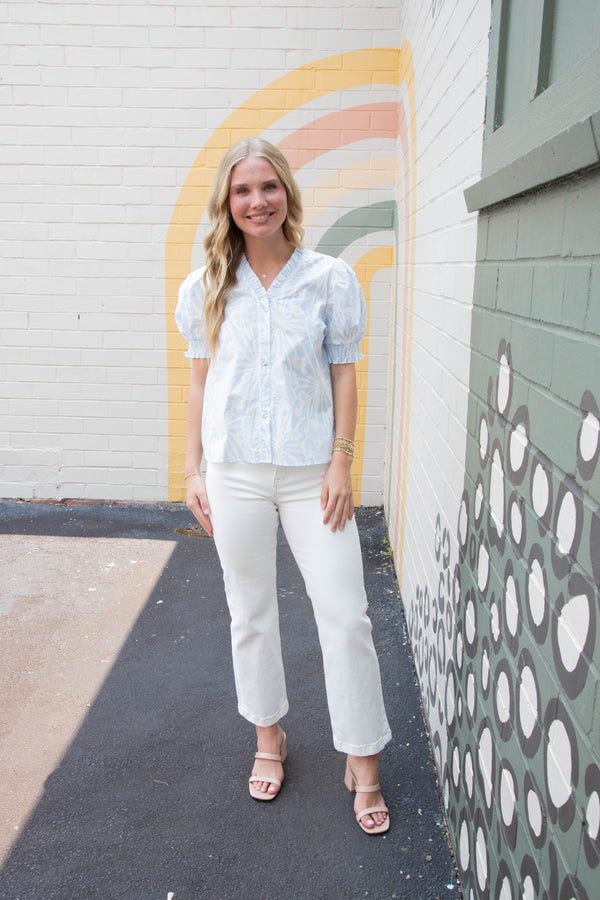 Kayleigh Ruffled V-Neck Top, Blue