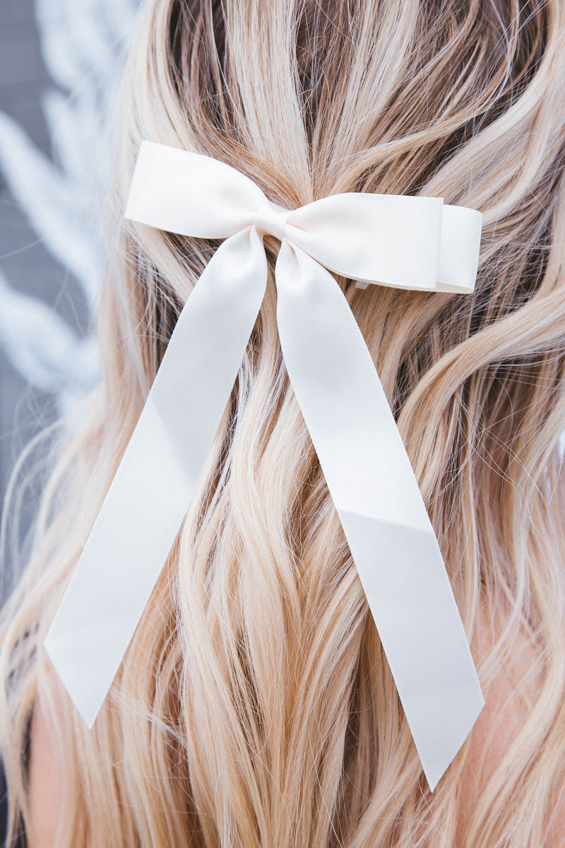 Ribbon Bow Hair Clip, Ivory