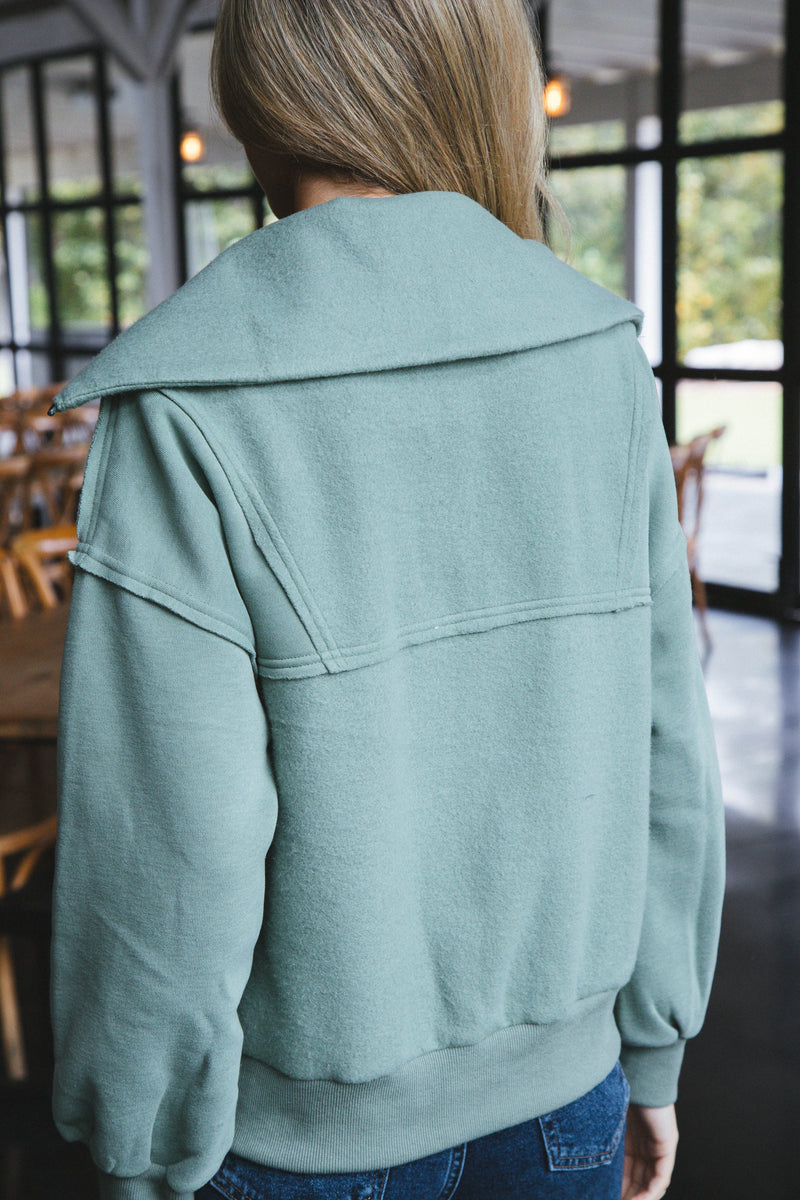 Rayne Three-Quarter Zip Pullover, Sage