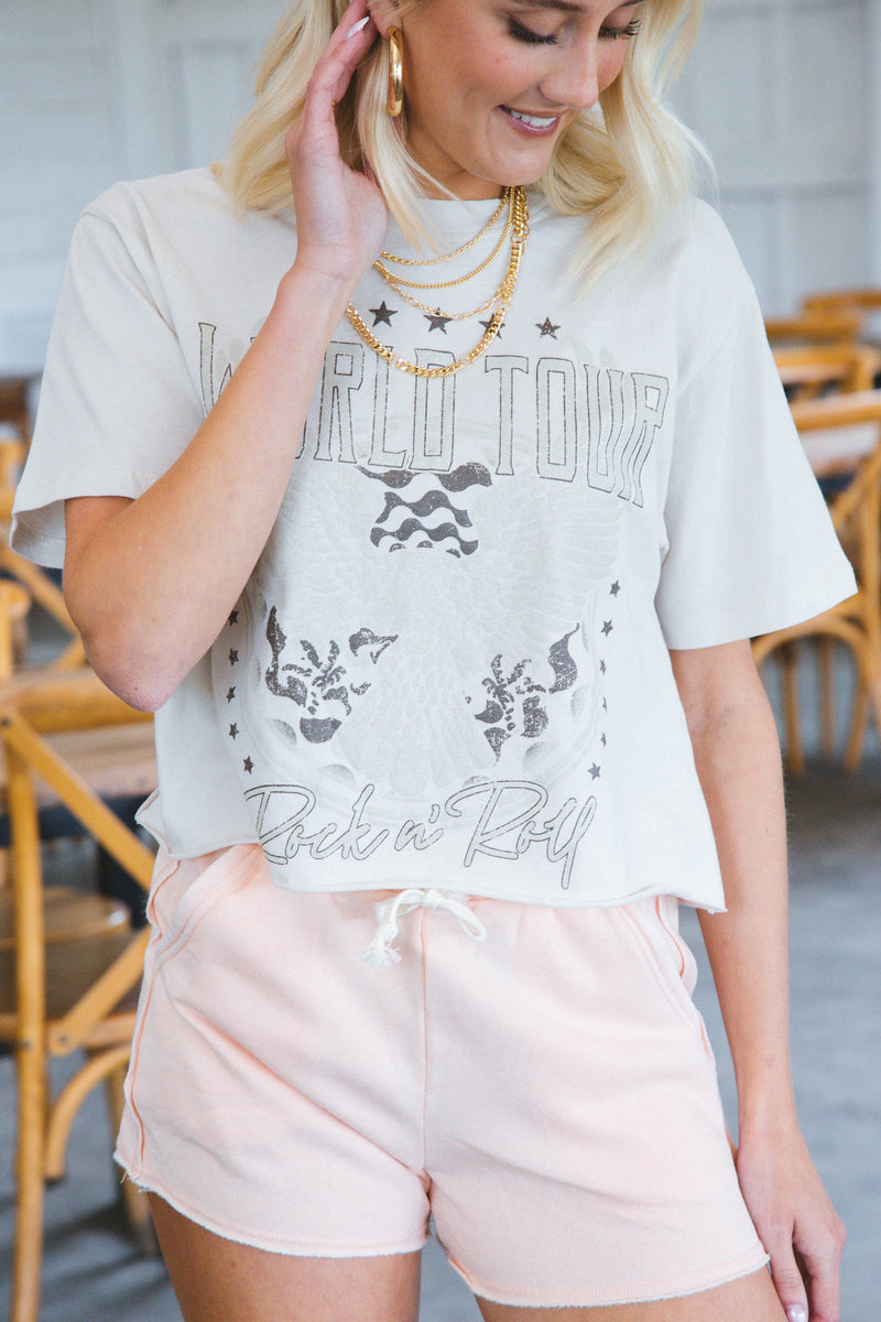 World Tour Cropped Graphic Tee, Antique White