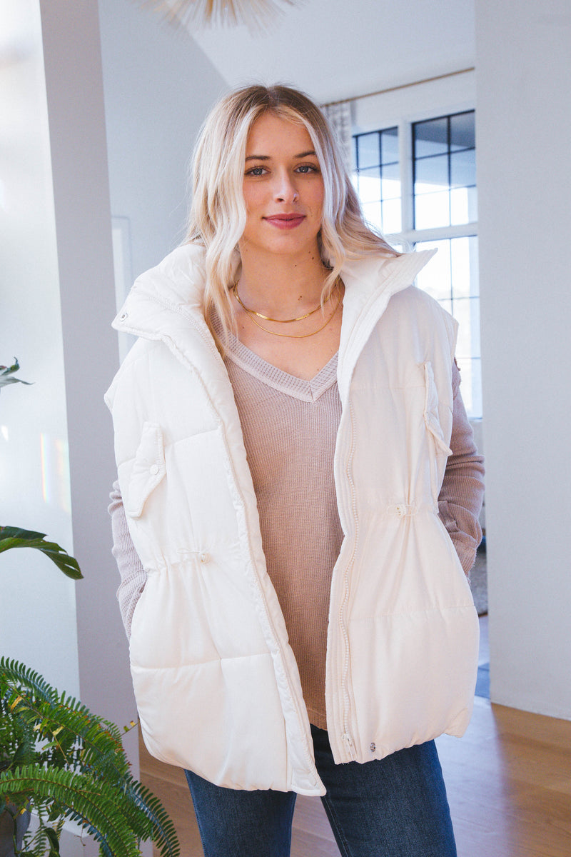 Taylee Oversized Puffer Vest, Ivory