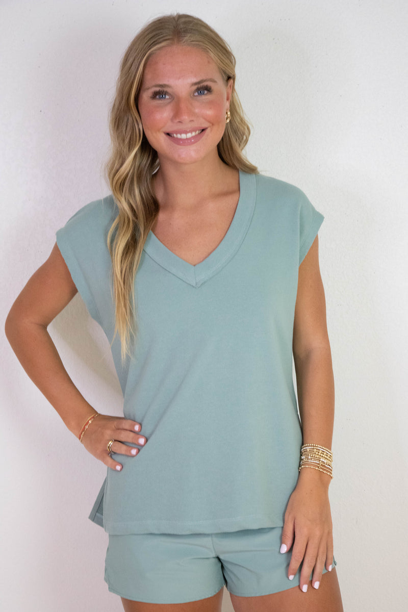On The Weekends V-Neck Top, Marine Mist | Z Supply