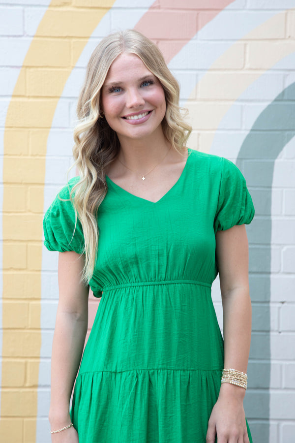 Socialize Back Cut Out Midi Dress, Kelly Green | Sadie & Sage