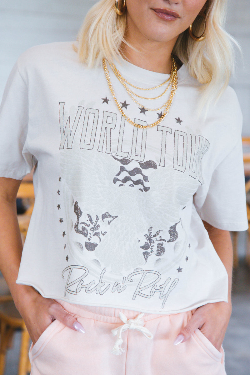 World Tour Cropped Graphic Tee, Antique White
