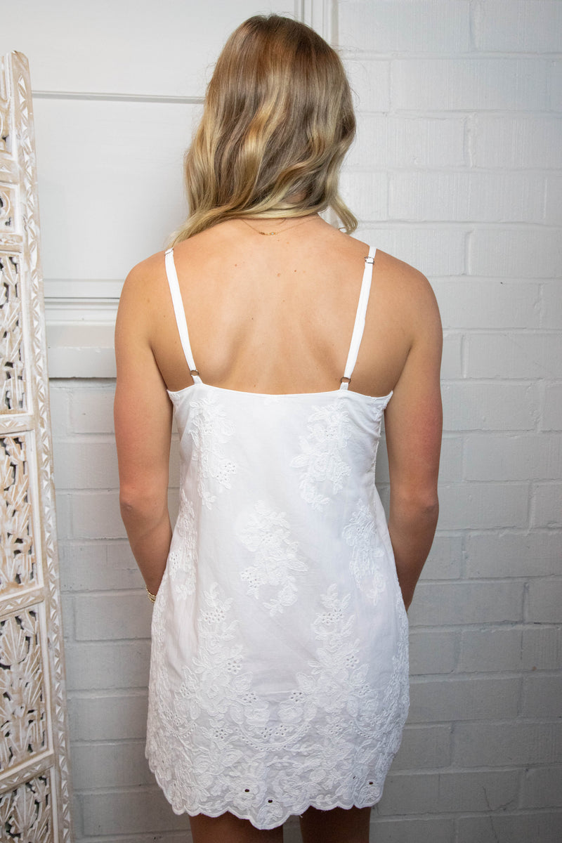 Blaire Floral Embroidered Mini Dress, White Floral