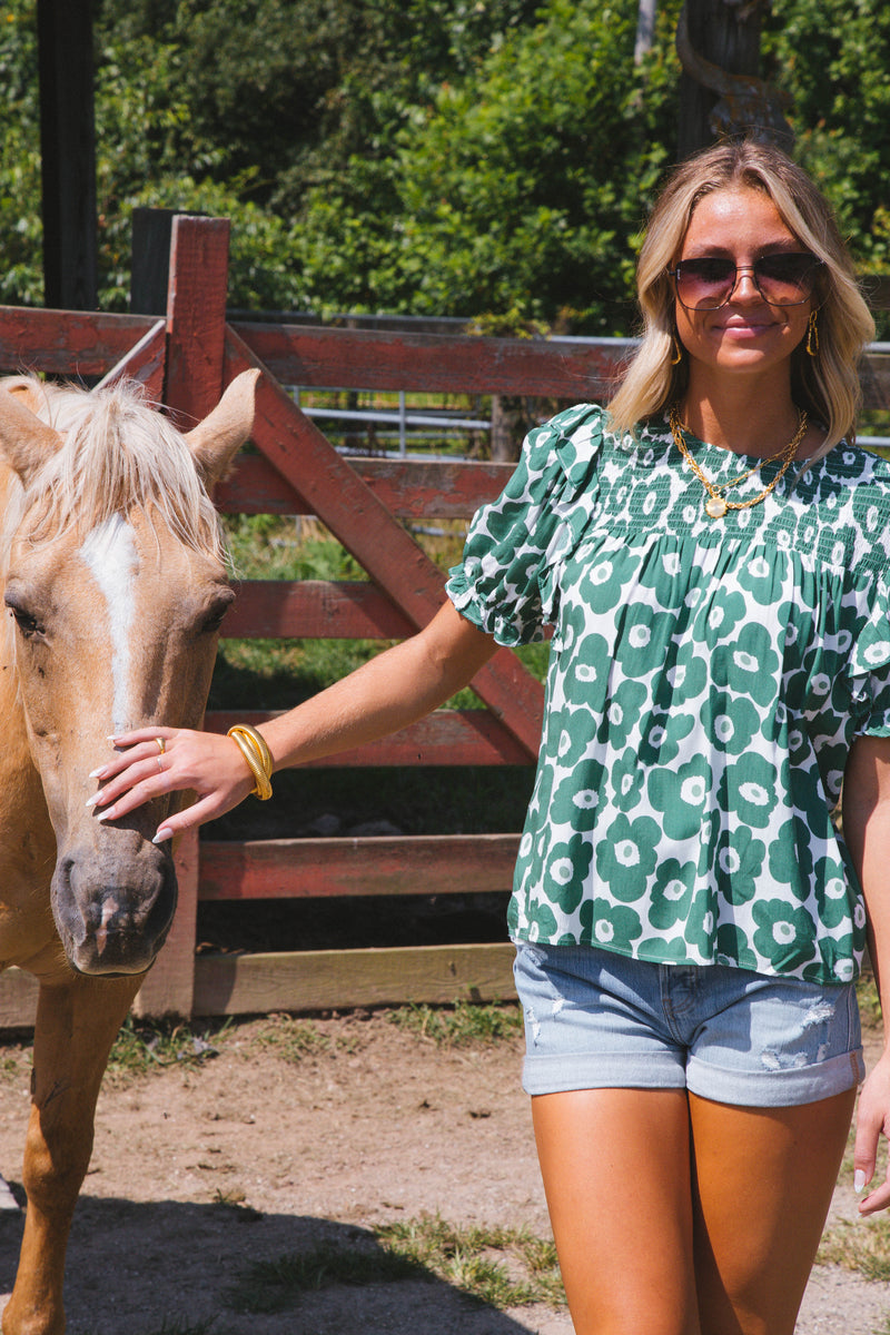 This Is Me Smocked Blouse, Green