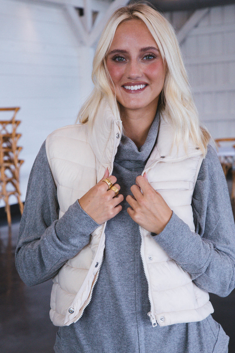 Effortlessly Cozy Cowl Neck Top, Heather Gray