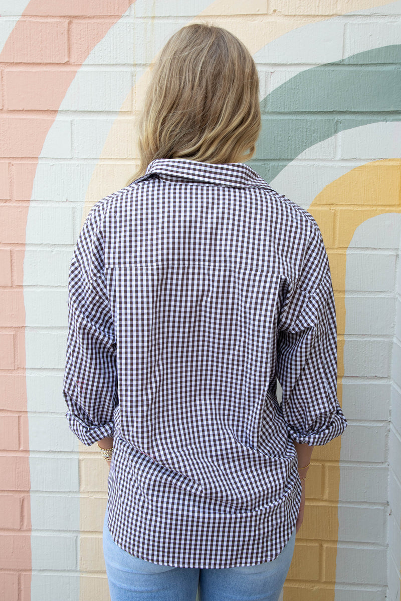 Nikka Checkered Button Down Shirt, Brown