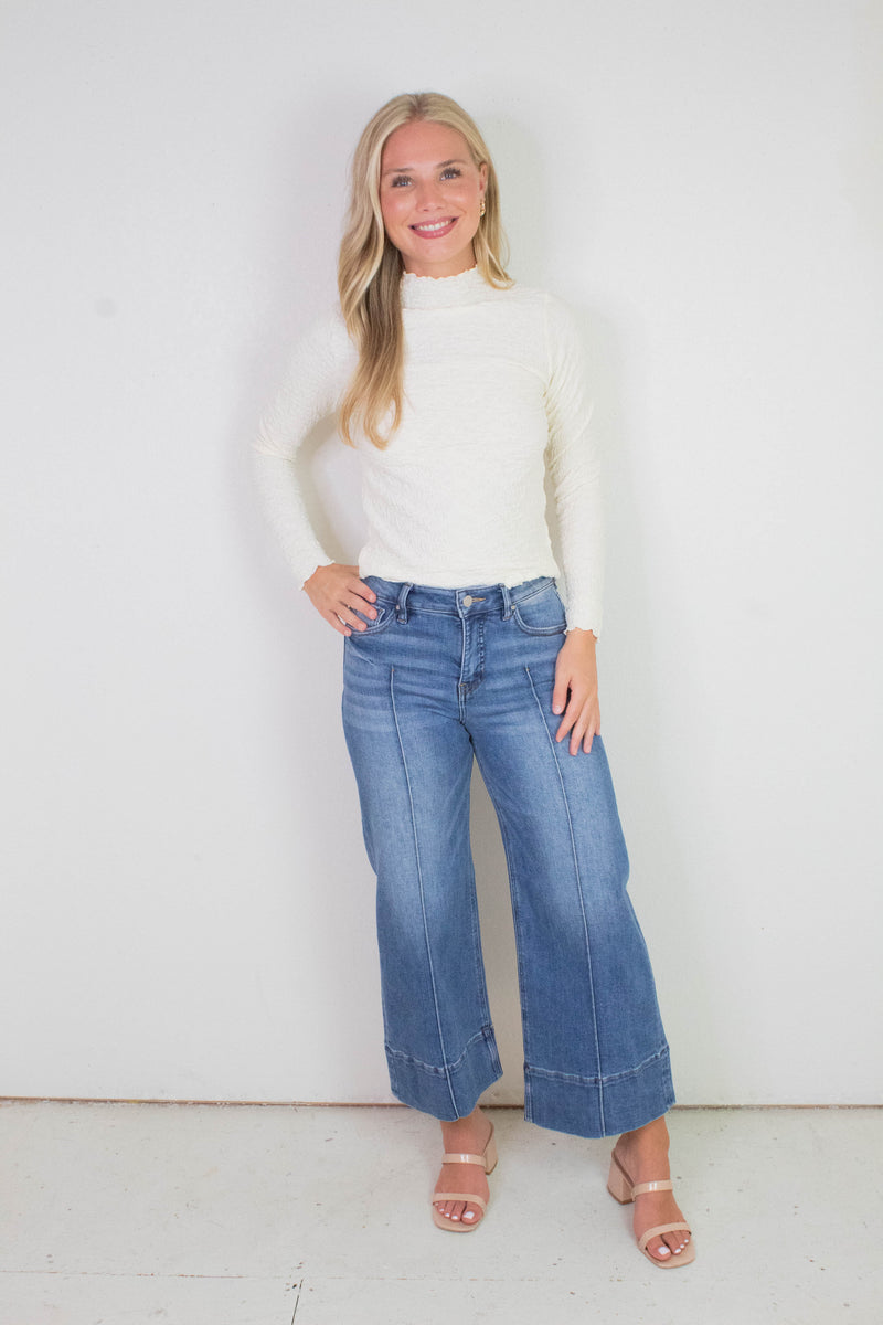 Mary Mid Rise Wide Leg Crop Jeans, Medium