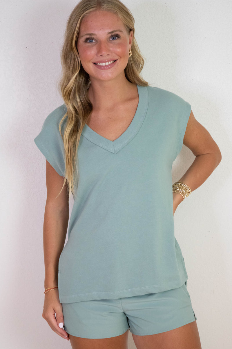 On The Weekends V-Neck Top, Marine Mist | Z Supply