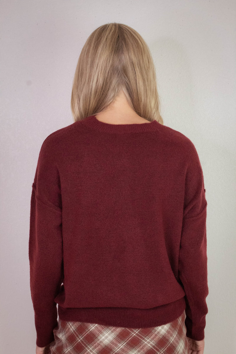 Noa Front Seam Detail Sweater, Burgundy