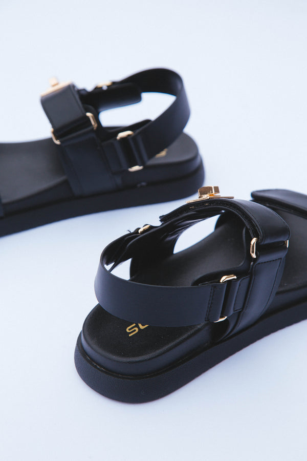 Cobber Flatform Sandal, Black PU