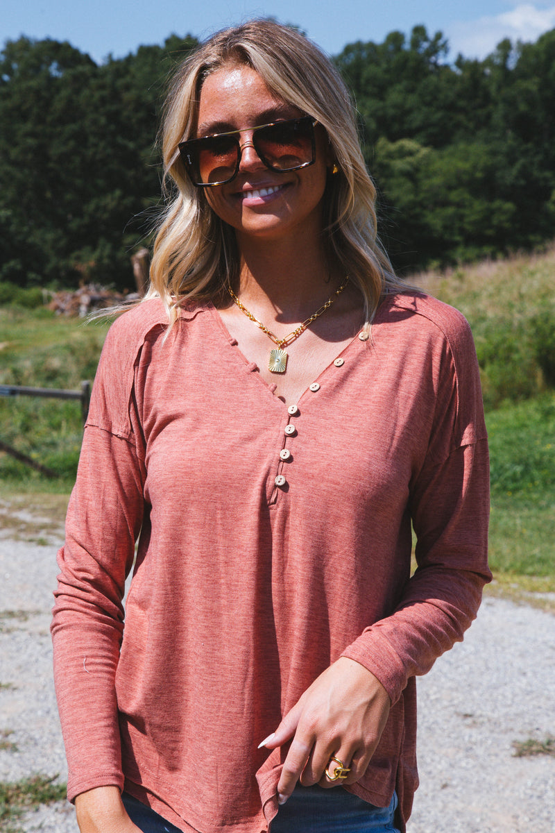 Bence Button Knit Top, Brick