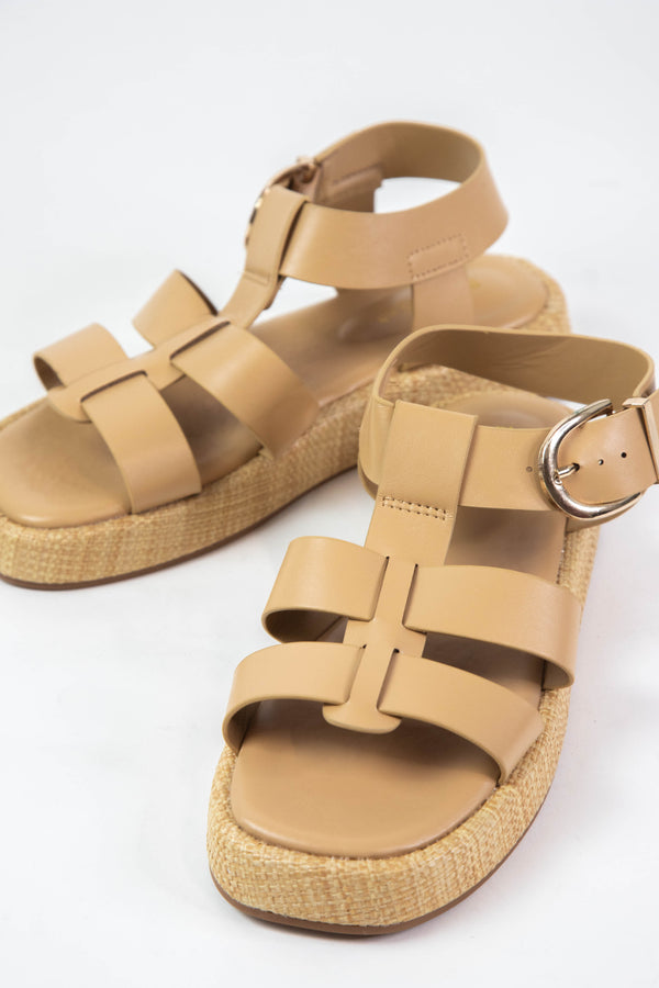 Mayven Square Toe Gladiator Sandal, Natural Crinkle PU