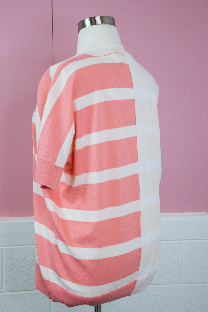Brooklyn Colorblock Striped Sweater, Oatmeal/Coral | Plus Size