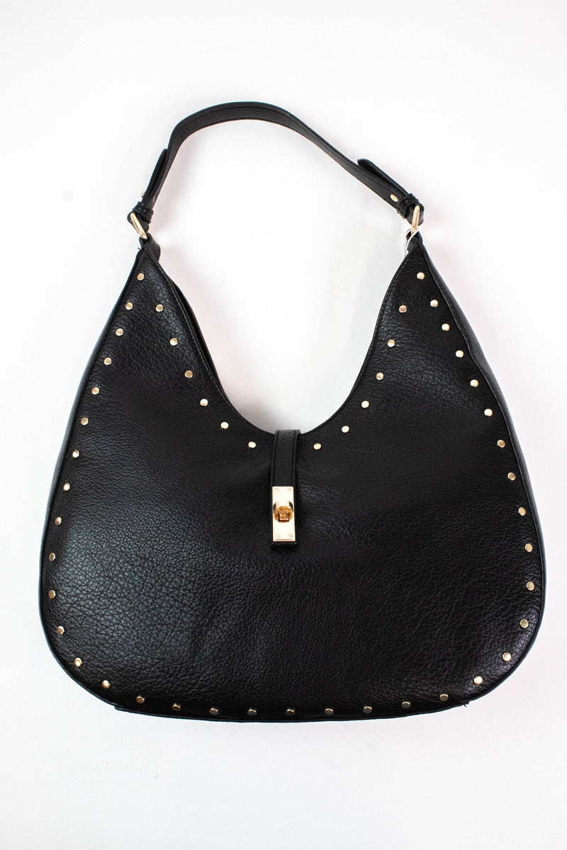 Olivia Stud Detailed Hobo Bag, Black | Moda Luxe