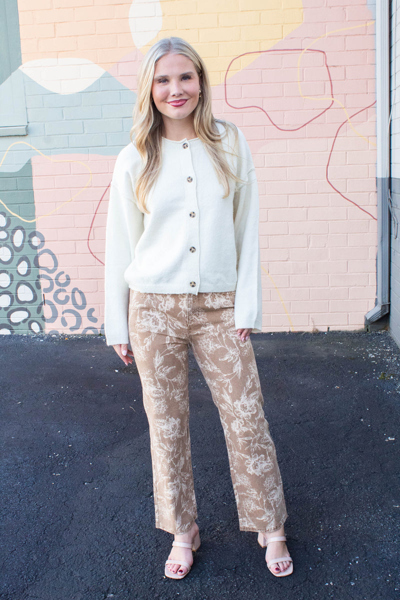 Melina Roll Neck Cardigan, Cream