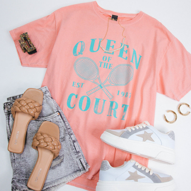 Queen Of The Court Graphic Tee, Coral
