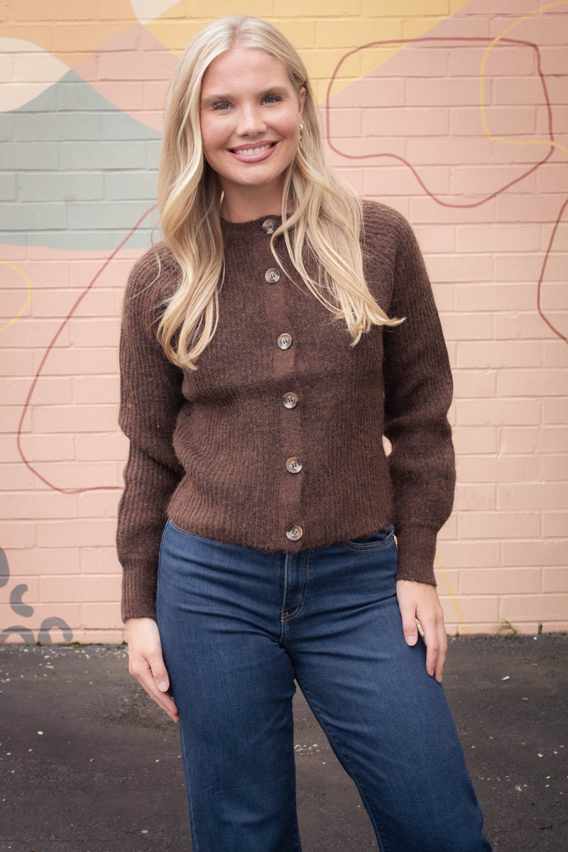 Usha Raglan Sleeve Cardigan, Brown Melange | RD Style