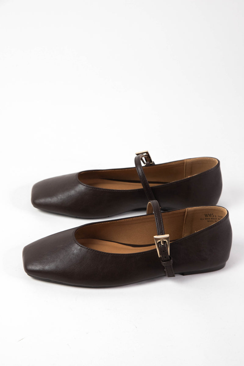 Fabes Square Toe Mary Jane Flat, Brown