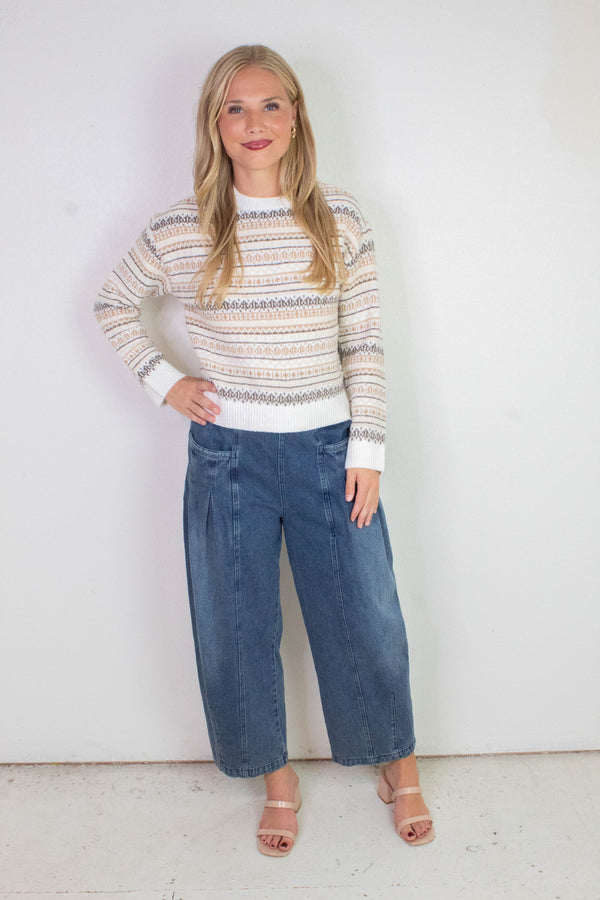 Hera Crew Neck Striped Sweater, Natural | RD Style