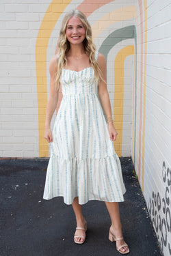 Beatrice Floral Stripe Midi Dress, Blue Multi