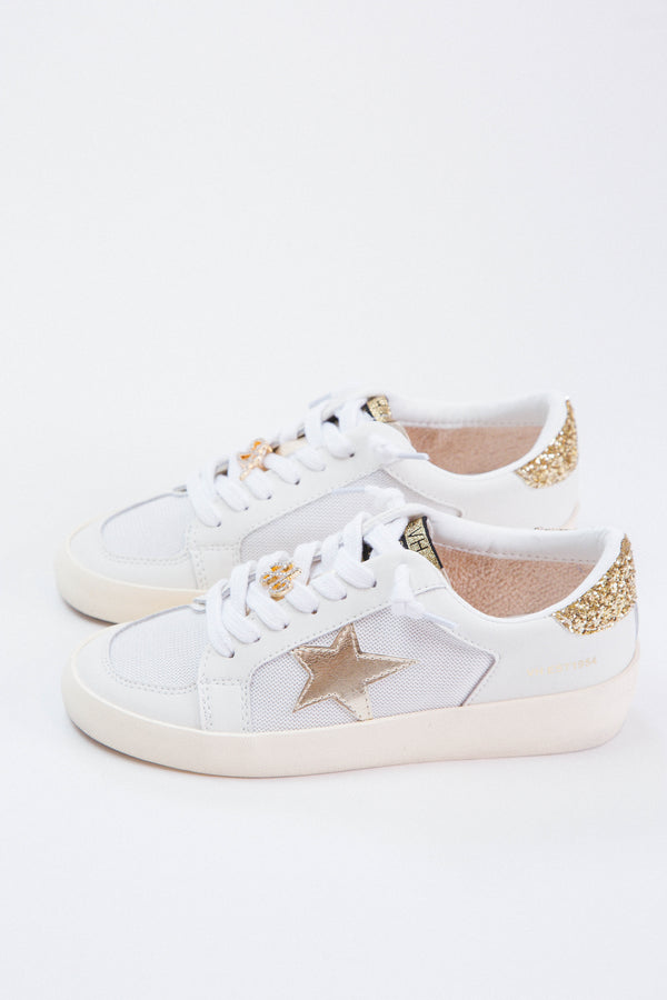 Reflex Metallic Star Sneaker, White/Gold Mesh | Vintage Havana