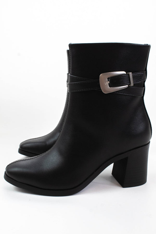Timmy Wrapped Buckle Dress Bootie, Black PU