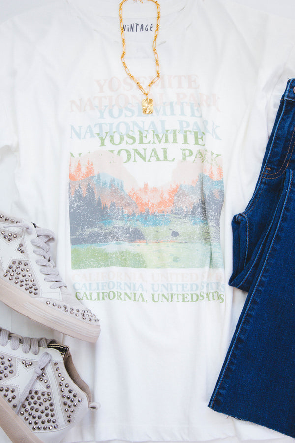 Yosemite Distressed Tee, Ivory