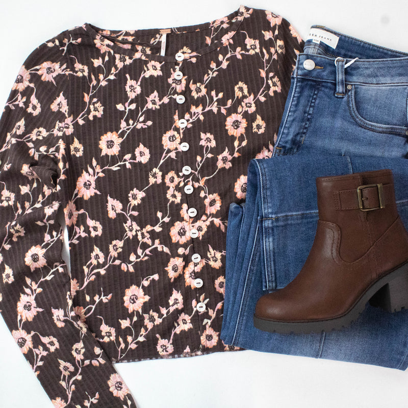 Tilly Printed Cardigan, French Chocolate | Free People