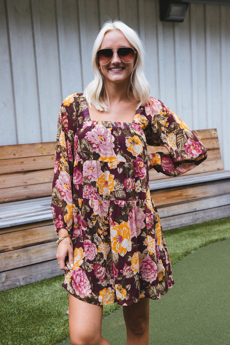 Banks Floral Tiered Dress, Plum Multi