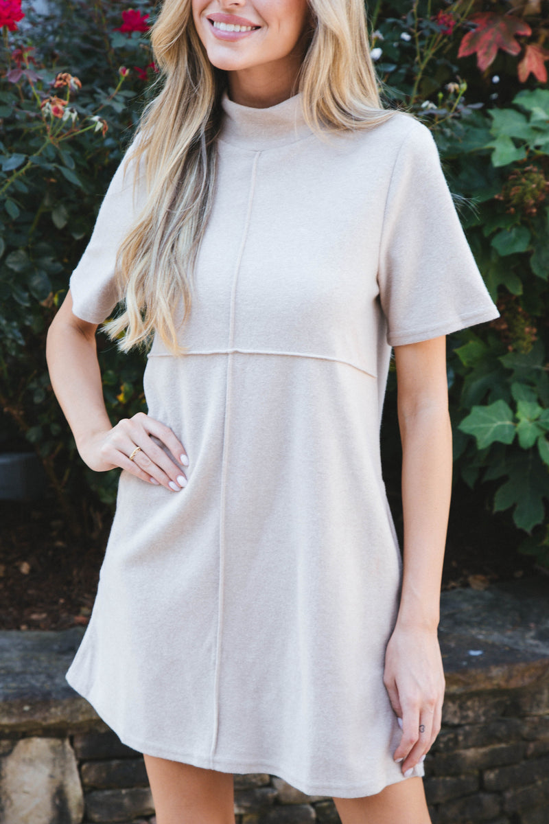 Call Away Mock Neck Mini Dress, Oatmeal
